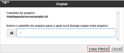 Informe o caminho e clique em Copy Files.