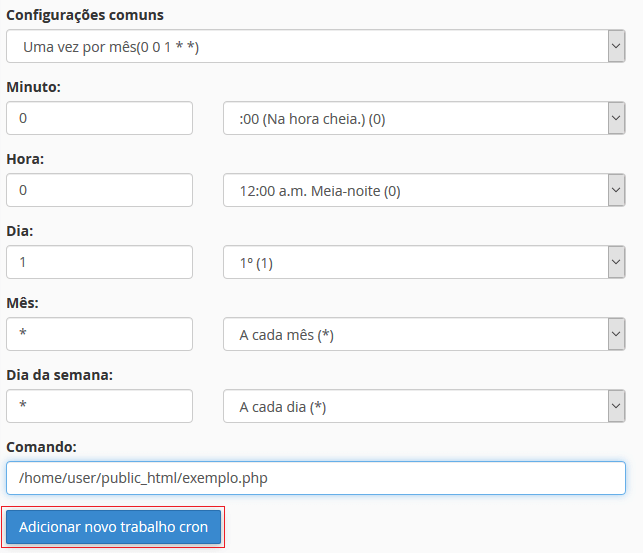 Adicionando novo trabalho cron