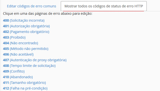 Mostrar todos os códigos de status de erro HTTP