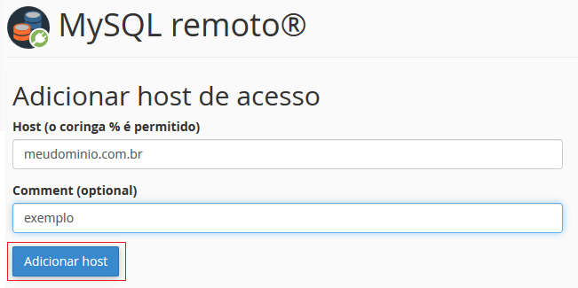 Adicionar host.