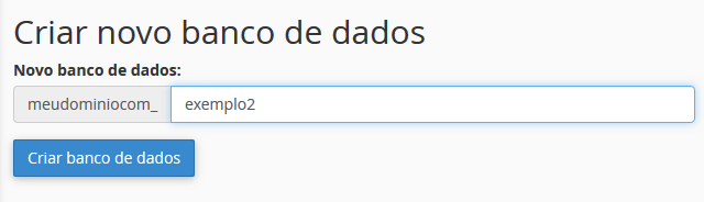 Dê nome ao novo banco de dados.