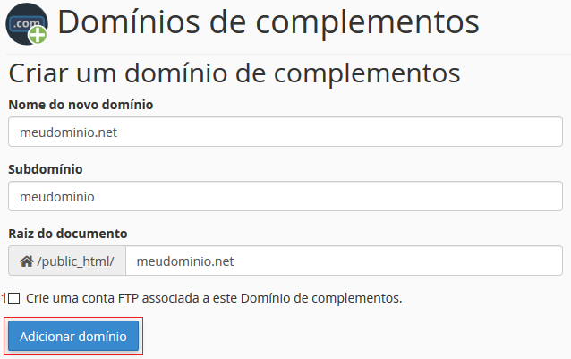 Clique em Adicionar domínio.
