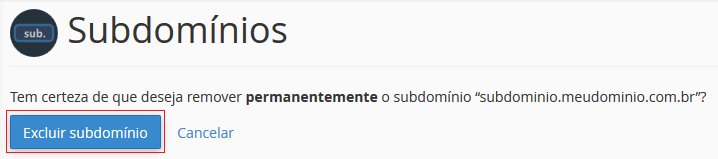 Confirme sua solicitação de exclusão.