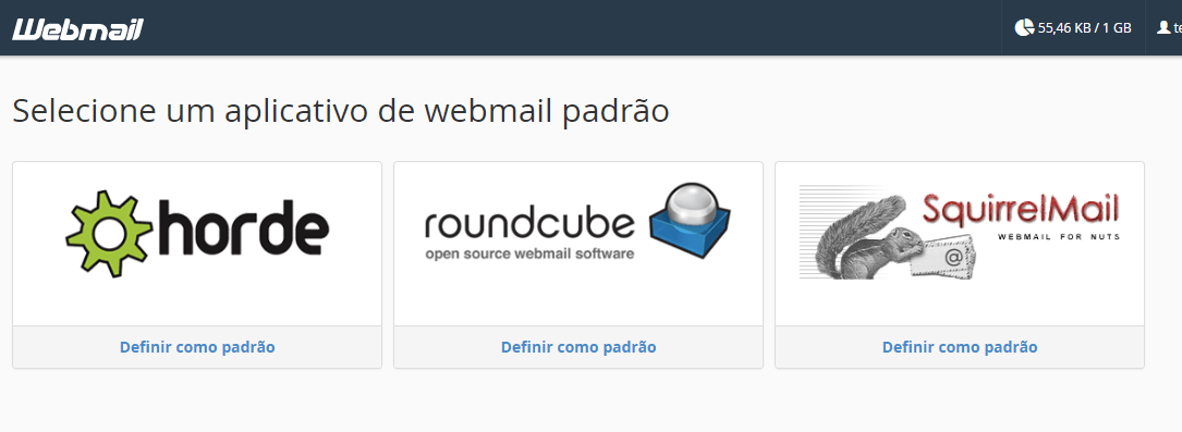 Opções de Webmail.