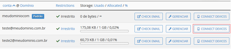 Encontre a conta de email> Connect Devices.