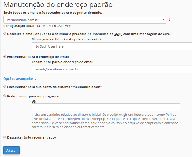 Configurando email padrão.