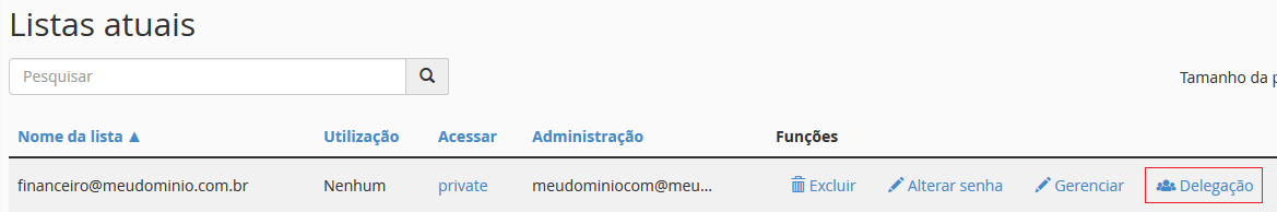 Listas atuais> Delegação.