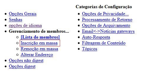 Gerenciamento de membros>Inscrições em massa.