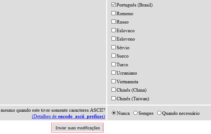 Selecionando o novo idioma.