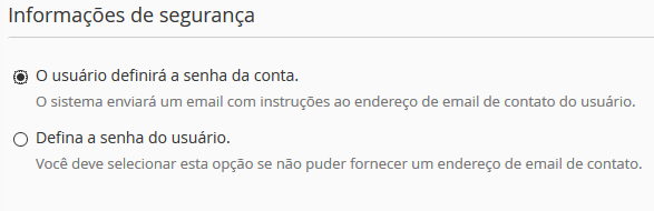 Adicionando usuário - Informações de segurança.