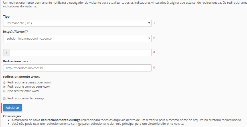 Configurando o redirecionamento.