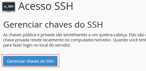 Clique em Gerar chaves do ssh.