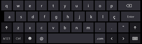 Teclado em tela do Windows 8 para entrada de endereço de email